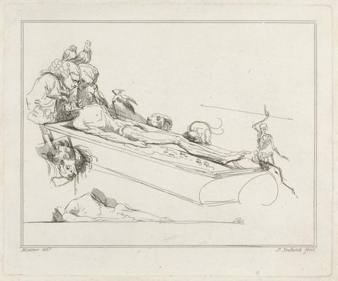 Samuel Ireland Doctors, Birds, Dog, Rat and Skeleton attending a Corpse