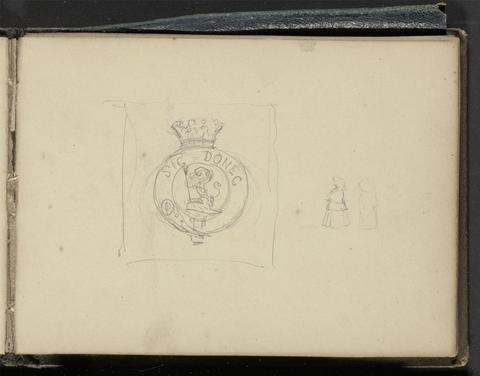Myles Birket Foster Sketch of a Coat of Arms, and Two Slight Female Figures