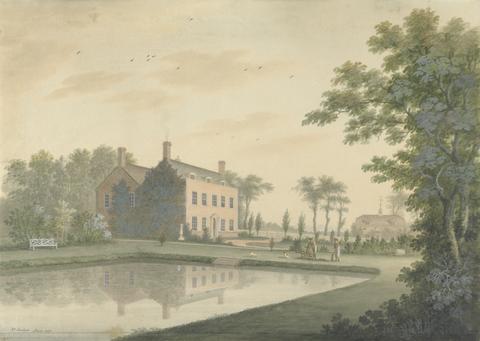 James Lambert of Lewes South View of a House at Ringmer with Gardeners at Work