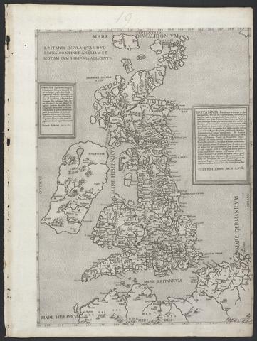 Lily, George, active 1528-1559. Britannia insula quae duo regna continet Angliam et Scotiam cum Hibernia adiacente.