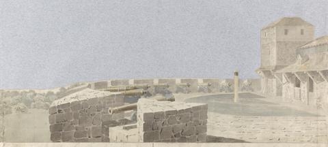 Michael "Angelo" Rooker Study for a Stage Set: a Fortress with Cannon and Buildings