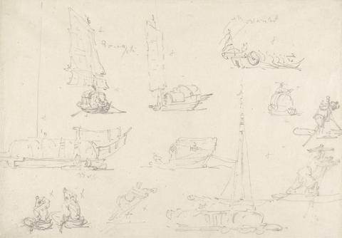 George Chinnery Studies of Chinese Junks and Boatmen