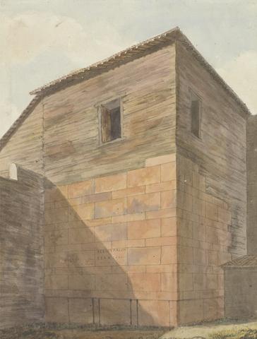 Willey Reveley Views in the Levant: Corner of Stone and Wood Building, with Inscription on Wall