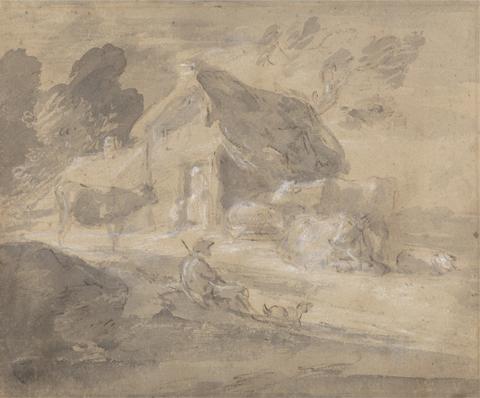 Thomas Gainsborough RA Open Landscape with Figures, Cows and Cottage