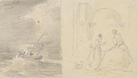 Capt. Thomas Hastings Sketch of a Ship in a Storm and Sketch of a Family Grouping by an Arch