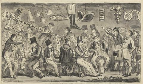 Robert Isaac Cruikshank Wash proofs to accompany Westmacott's "The English Spy": The Oppidan's Museum or Eton Court of Claims at the Christopher