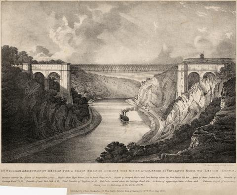 Mr. William Armstrong's Design for a Chain Bridge across the River Avon, from St. Vincents Rock to Leigh Down