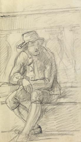 Benjamin Robert Haydon Figure Study of a Young Man, with a Hat, Sitting Outside