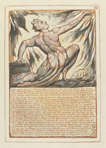 William Blake Jerusalem, Plate 95, "Her voice pierc'd Albions clay cold ear...."