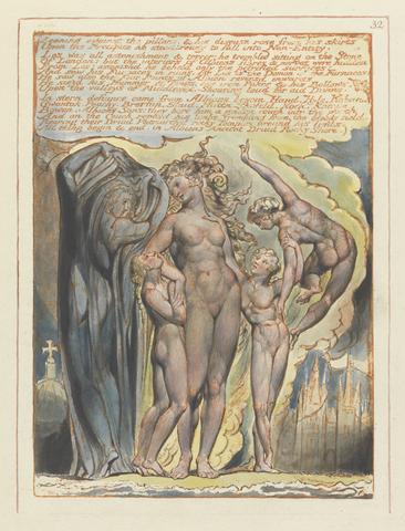 William Blake Jerusalem, Plate 32, "Leaning against the pillars...."