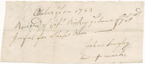 [Bill of receipt by John Lingley, for the purchase of beer by Captain Richey, 1783].