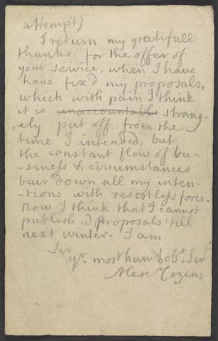 Alexander Cozens Draft of Correspondence to William Hoar Esq., Bath
