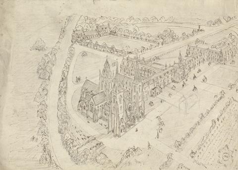 Augustus Welby Northmore Pugin Sketch of a Gothic Church and Monastery