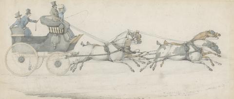 Henry Thomas Alken A Gentleman driving a four-in-hand to a Mail Phaeton, accompanied by three grooms