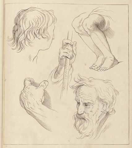 Hamlet Winstanley Sketches of Hands, Heads, and Legs, October 25, 1716