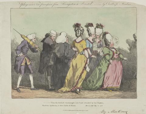 John Hamilton Mortimer Iphigenia's Late Procession from Kingston to Bristol - By Chudleigh Meadows, - Then the Dutchess was Brought into Court Attended by her Chaplain, Physician, Apothecary and Three Maids of Honor