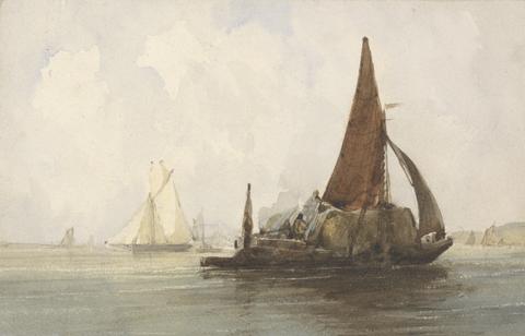 Charles Bentley Hay Barge in a Calm Sea