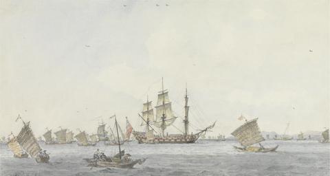 William Alexander The Hindostan at Anchor in the Strait of Mi-a-tau of the City of Ten-choo-fou at the Entrance to the Gulf of Pekin