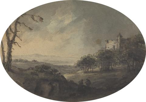 Rev. William Gilpin Landscape with Two Men on a Hill and a Castle in the Distance