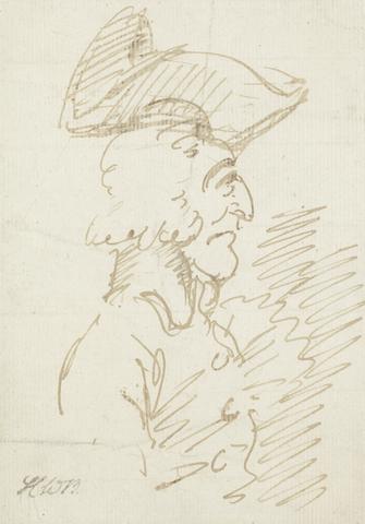 Henry William Bunbury An Elderly Hook-nosed Man in a Cocked Hat: Profile Facing Right