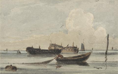 François Louis Thomas Francia Boats on a Calm Sea