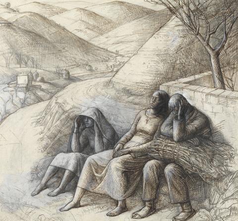 Evelyn Gibbs Three Figures Resting by a Roadside