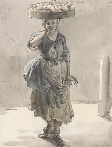 Paul Sandby RA London Cries: A Girl with a Basket on Her Head ("Lights for the Cats, Liver for the Dogs")