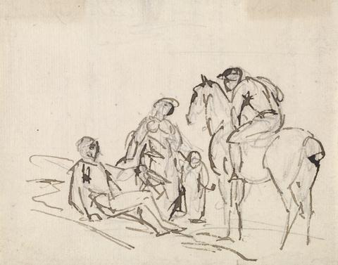 Jockey on a horse with three figures