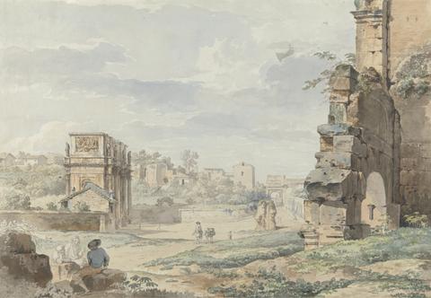 Carlo Labruzzi Part of the Colosseum with the Arch of Constantine and Arch of Titus in the Distance, Rome
