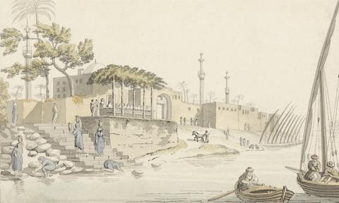 unknown artist Egyptian River View with Water Woman