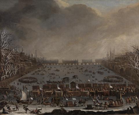 Frost Fair on the Thames, with Old London Bridge in the distance