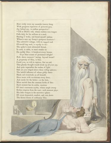 William Blake Young's Night Thoughts, Page 7, "Till at Death's toll, whose restless iron tounge"