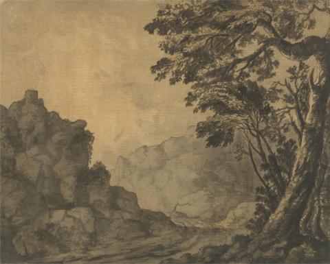 Alexander Cozens A Road in a Mountain Landscape with Trees to the Right