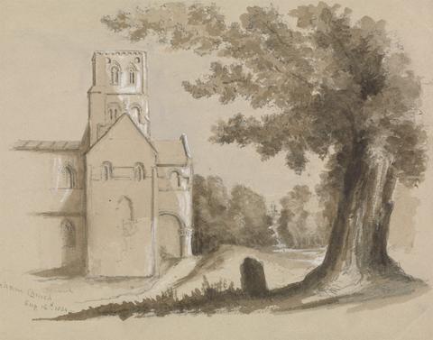 unknown artist Church with Tree and Tombstone in the Foreground