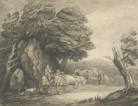 Thomas Gainsborough RA Wooded Landscape with Two Country Carts and Figures