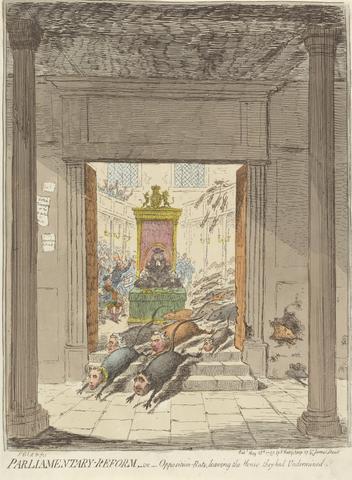 James Gillray Parliamentary-Reform, - or - Opposition-Rats, Leaving the House They Had Undermined