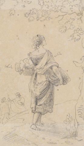 Capt. Thomas Hastings Sketch of a Woman Carrying a Sack and a Basket
