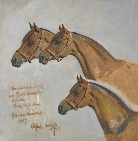 Sir Alfred J. Munnings Three Studies of the Head of Hyperion, Derby and Leger Winner, Newmarket