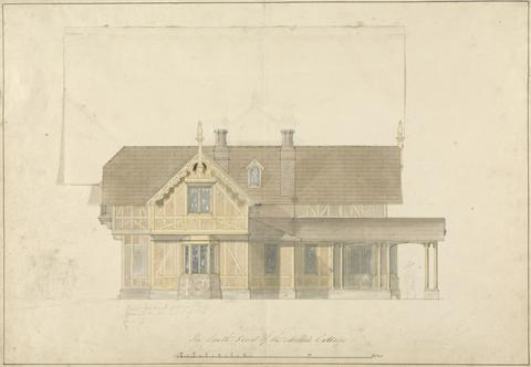 Sir Jeffry Wyatville The Miller's Cottage at Chatsworth, Derbyshire: Front Elevation with Alternative Roof Design