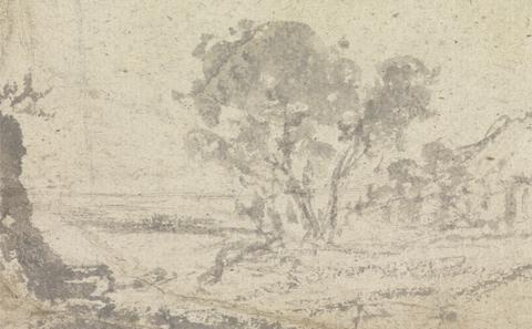 unknown artist Landscape sketch with a tree