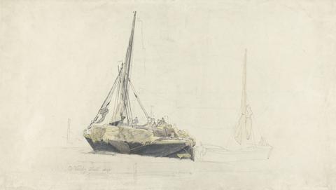 Cornelius Varley A Sailing Barge being loaded with Hay, December 1827