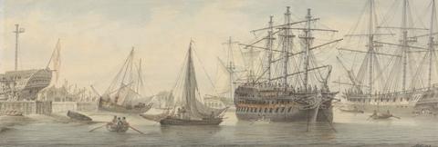 Samuel Atkins Men-of-War and other Shipping on the Thames (most probably at Deptford)