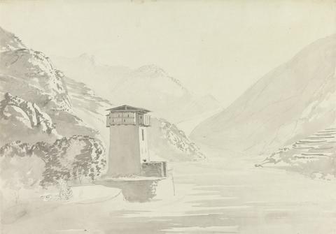 Samuel Davis View from the Bridge at Wandepore [Wangdu Phodrang]