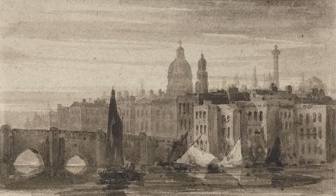 David Cox Old London Bridge and St. Paul's Cathedral From the Thames