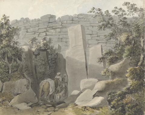 Samuel Davis Native and Horseman by a Ruin