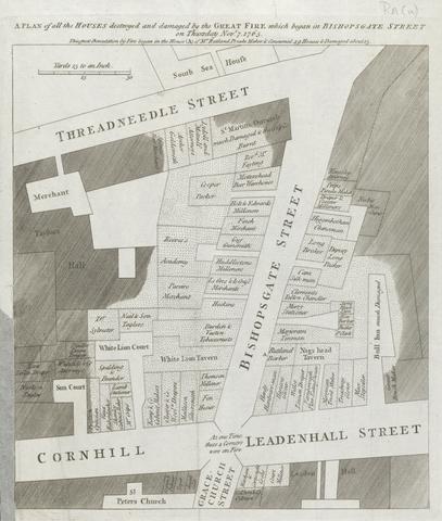 A Plan of all the Houses Destroyed and Damaged by the Great fire which Began in Bishopsgate Street