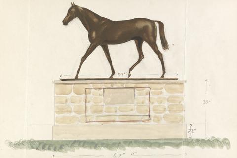 Sketch of a Base for the Mill Reef statue, 1972: Base with Statue