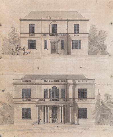 James Malton Preparatory drawing for Designs 7 and 8, Plate 5 of A Collection of Designs for Rural Retreats