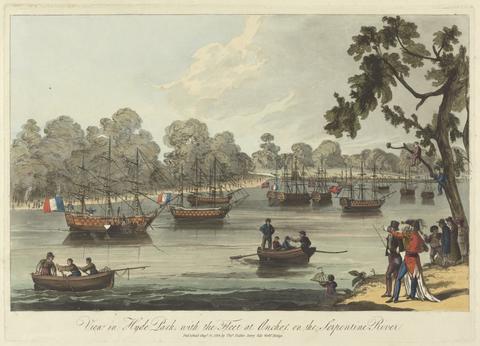 unknown artist View in Hyde Park, with the Fleet at Anchor on the Serpentine River, 12 August 1814