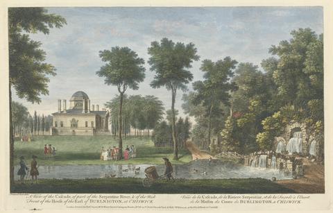 John Donowell A View of the Cascade, of part of the Serpentine River, & of the West Front of the House of the Earl of Burlington, at Chiswick